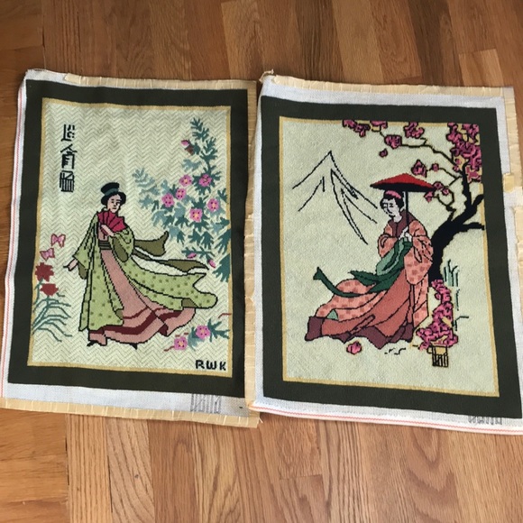Other - Antique Japanese Geisha Girl  Needlepoint Set 2